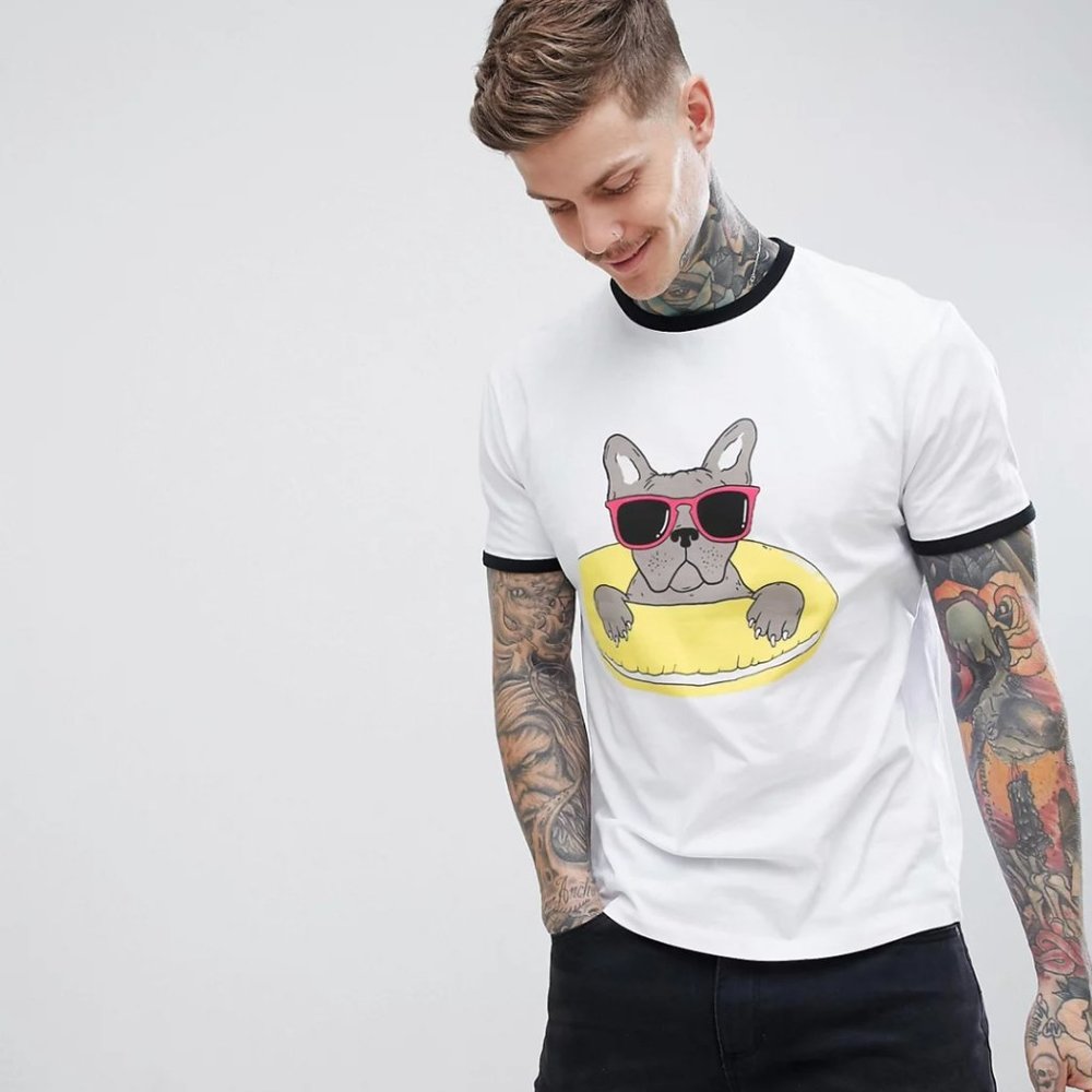 ASOS Men's Fun Print Frenchie Shirt NWOT